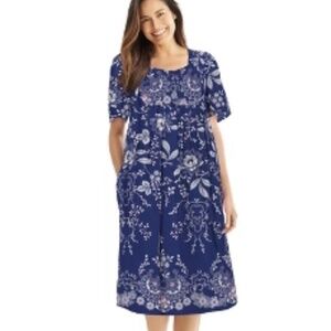 Only Necessities Evening Blue Vines Mixed Print Short Lounger Dress Size 18/20